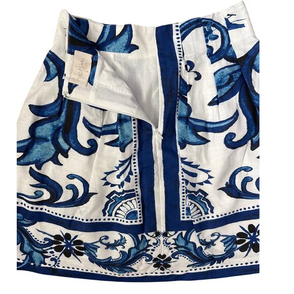 Mia Milani Linen-Blend Zanya Skirt in Sapphire Aqua Floral Motif Size Small - Picture 7 of 8
